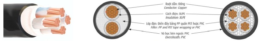 c&aacute;p ngầm hạ thế 1-4 l&otilde;i, CXV
